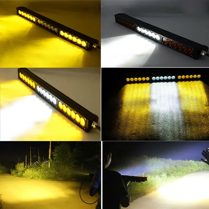 6 5W Dual Color Led Driving Light Bar Led Work Light Bar Straight Roof Offroad Truck Suv Atv Utv Boat 4wd 6000k White Amber Flood Spot Combo 12v 24v Led Off Road Auto Car For Jeep Driving 4x4 External Pickup Boat Motor