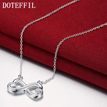 

DOTEFFIL 925 Sterling Silver 18 Inch Chain Two Hearts Pendant Necklace For Women Charm Wedding Engagement Party Fashion Jewelry