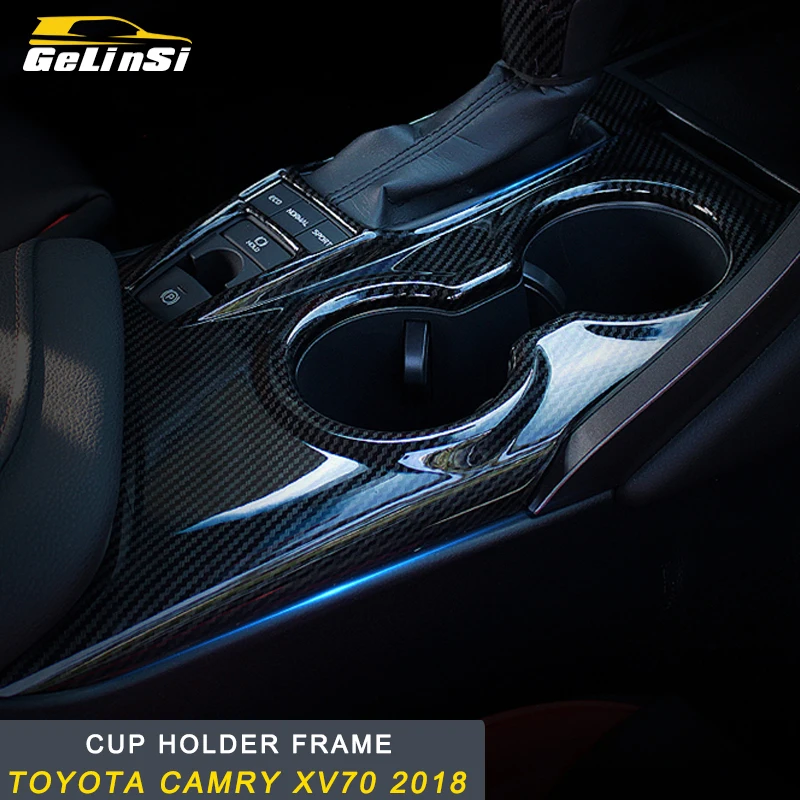 

GELINSI car water cup holder big frame cover trim strips auto accessories gear box decoration for Toyota Camry XV70 2018