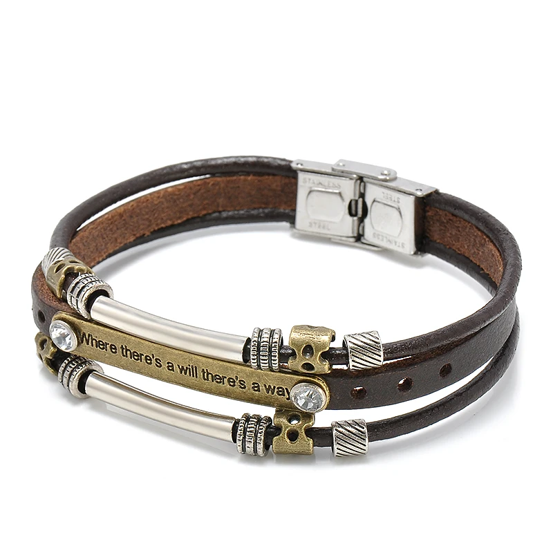 

Punk Fashion Charm Retro Hand Made Bracelet Multi-layer Leather Pulseiras Men Bracelets Jewelry