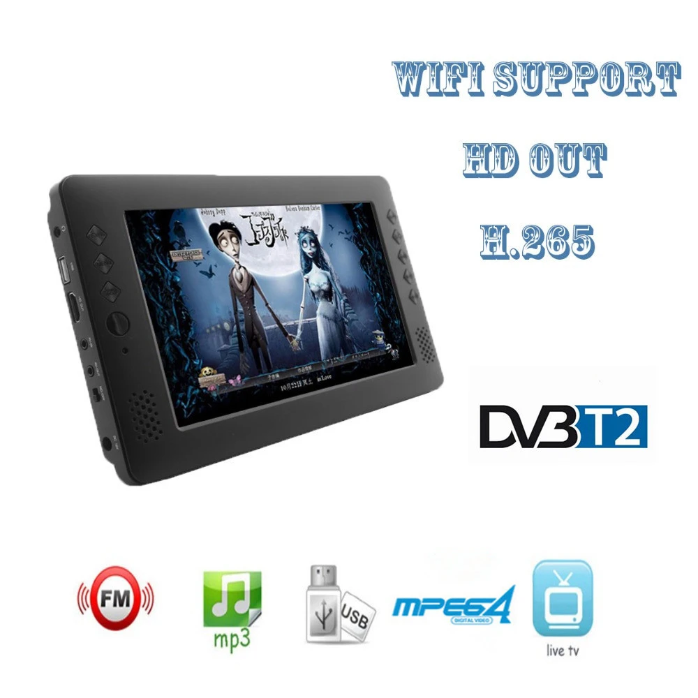  Portable 1024*600 9 Inch H.265 Wifi Dvb-T2 Digital Video Player Hdmi In Car Digital Tv Support U Di