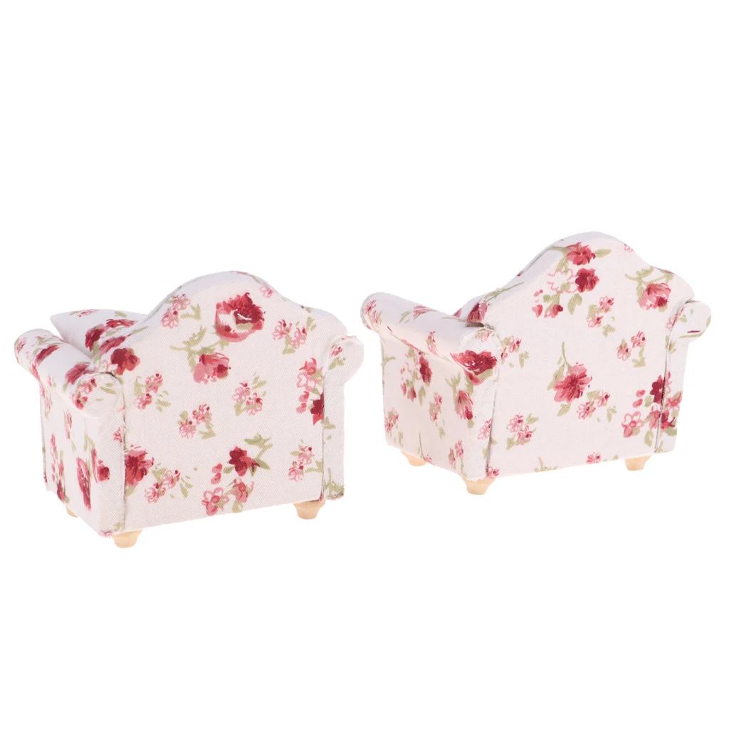 2 Set 1/12 Dollhouse Miniature Furniture Single Sofa Couch Cushions Living Room Accessories