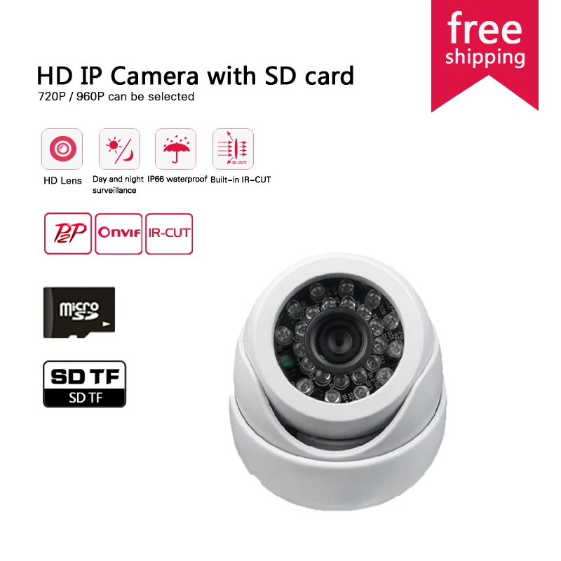 

Plastic Dome IP Camera With 16GB TF Card 720p/960p HD CCTV Security Camera Support Phone Android IOS P2P Plug And Play ONVIF2.0