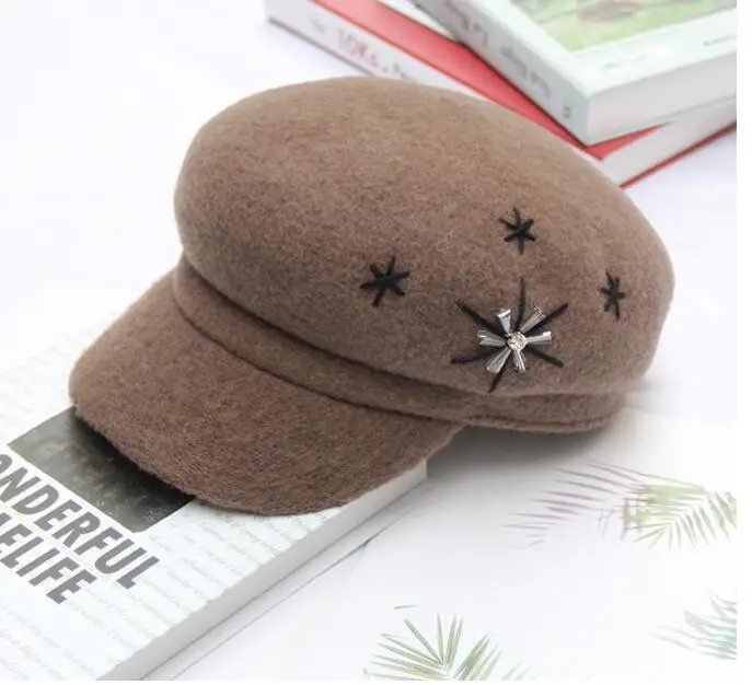 Новинка! Стильная шапка в стиле милитари, осенне-зимняя винтажная шерстяная шапка-берет для женщин, плоская кепка в английском стиле