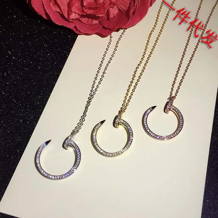 

famous brand Luxury Nail Necklace Gold Color 925 sterling silver full zircon stone Choker Necklace Women Jewelry Kolye Collier