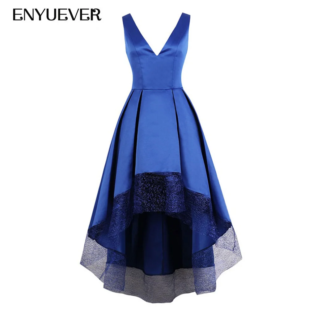 

Enyuever Plus Size Royal Blue Party Dress Women Clothing Lace Robe Vestidos Vintage Sleeveless Elegant High Low Formal Dresses