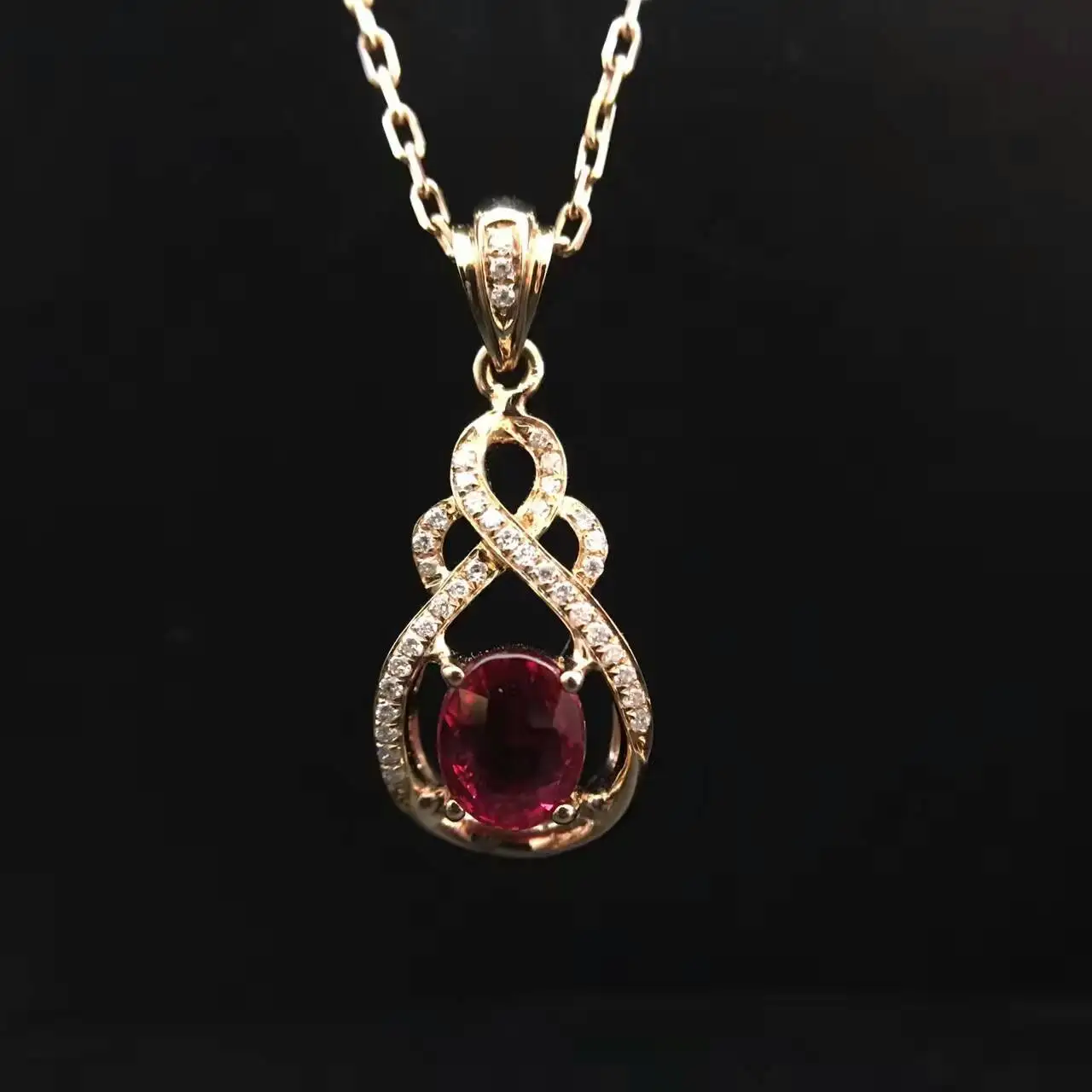 

18K Rose Gold 0.994ct Natural Ruby Pendant Necklace 0.094ct Diamond Encrusted Fine Ruby-Jewelry