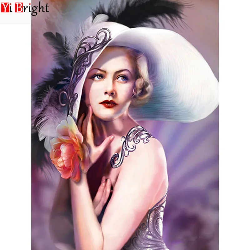 

Diamond Mosaic Modern Girl 5D DIY Diamond Painting Portrait Picture Of Rhinestone Flowers Full Square Drill Home Decor XY1
