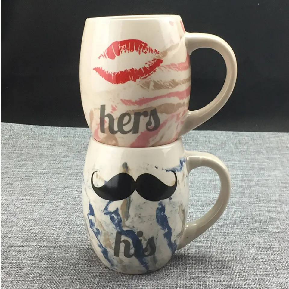 Ceramic Coffee Mug Milk Cup DrinkTea Creative His and Hers Coffee Cup Travel Mug For Couples Porcelain BeardRed Lip Design    CB229-CB230 (6)