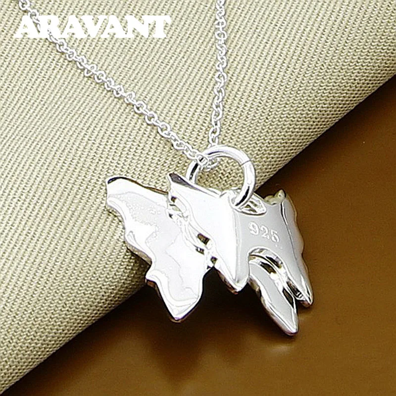 

925 Silver Double Butterfly Pendant Necklaces For Women Fashion Valentine Jewelry Gifts