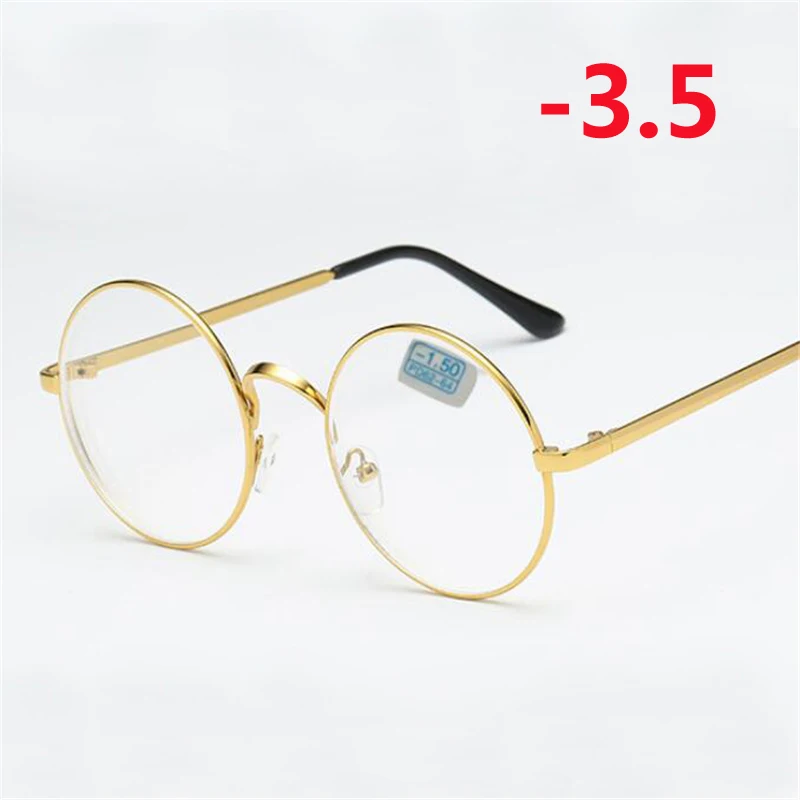 Студенческие очки для близорукости, женские и мужские металлические круглые очки, оправа с градусом, короткие очки для коррекции зрения-1-1,5-2-2,5-3-3,5-4,0 - Цвет оправы: Myopia 350