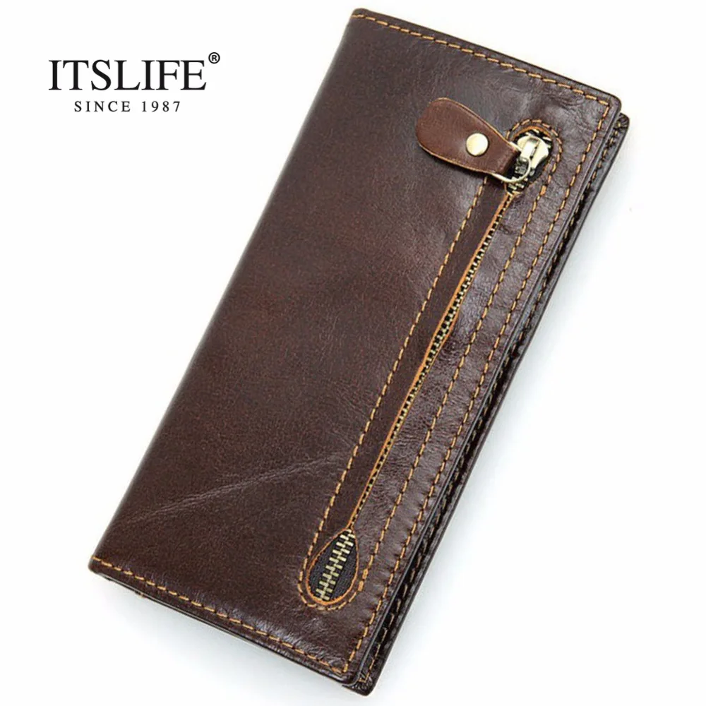 

Genuine leather Men's wallet Newly Bifold RFID blocking wallet for men protection credit card Cowhide Zipper Long Purse Bifold