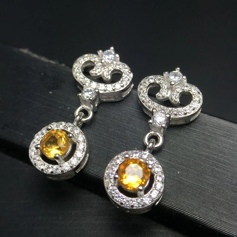 

[MeiBaPJ]Natural Brazil Citrine Gemstone Drop Earrings Real 925 Silver Fashion Earrings Fine Charm Jewelry for Women