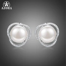 AZORA/фирменный дизайн, жемчужные цветочные серьги-гвоздики для женщин, Свадебные вечерние Роскошные прозрачные кубические циркония, красивые ювелирные изделия, подарок TE0360