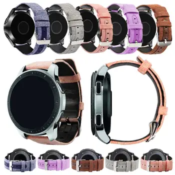 

Genuine Leather + Canvas Watchband 22mm Band Quick Release Smartwatch Strap Universal Replacement Watchband Wrist Strap Belt