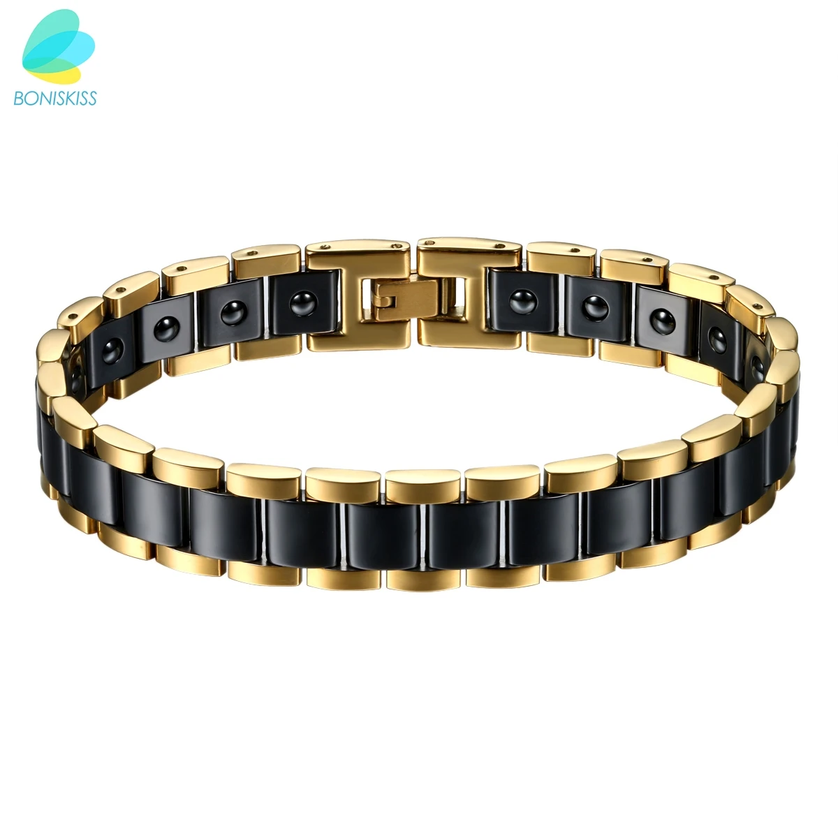 BONISKISS мужские большие тяжелые энергии здоровья керамические био магнитные браслеты из нержавеющей стали(черный/золотой/белый