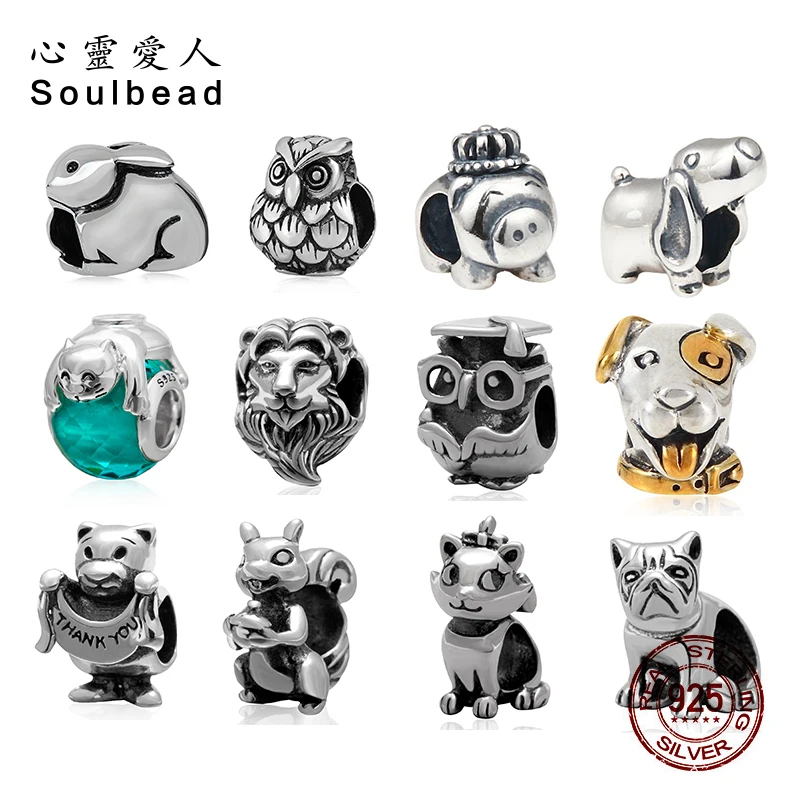 

Soulbead Authentic 925 Sterling Silver Beads Animal Charms Dog Rabbit Lion Charm for Jewelry Making European Wholesale Beads