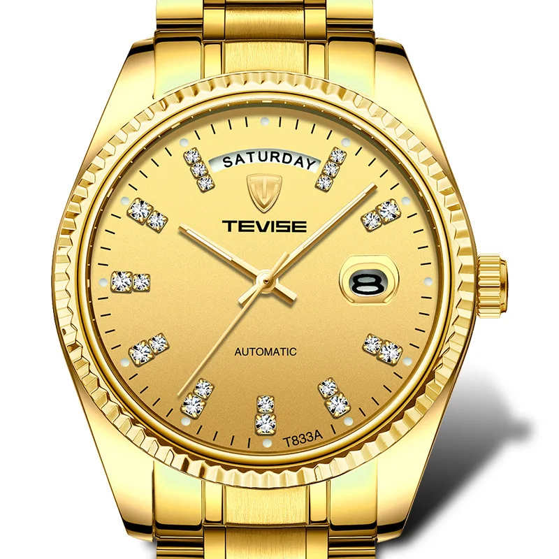 TEVISE Watch Men T833A Men Automatic Watch Rhinestone Scale Date Week Shockproof Waterproof Luminous Hands Mechanical Watch (11)