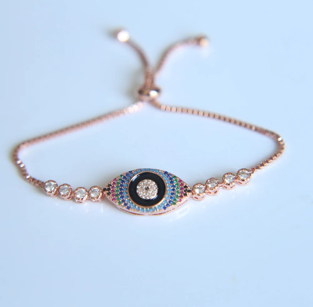 

popular 2017 new arrival gold silver rose colorful evil eye adjustable size bracelet box chain Turkish gold bracelet