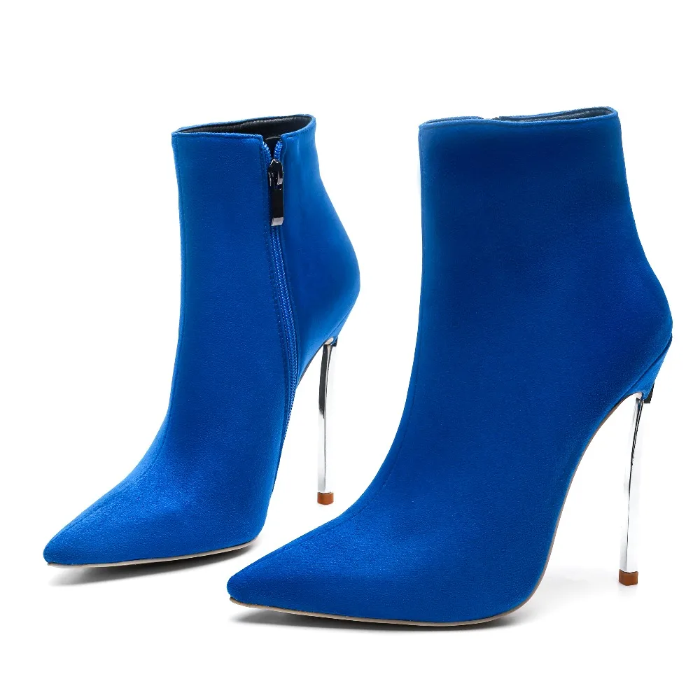 Arden Furtado/ г., обувь женские вечерние пикантные ботильоны на высоком каблуке 12 см, на молнии, красного и синего цвета женская обувь с острым носком, на металлическом каблуке