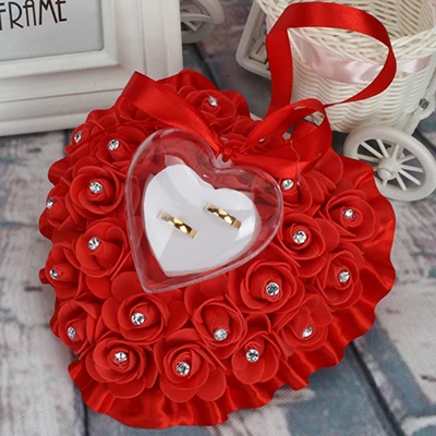 Широкие боковые кольца коробка для хранения подушки украшения для свадебных ювелирных изделий подарки Романтический - Цвет: Красный