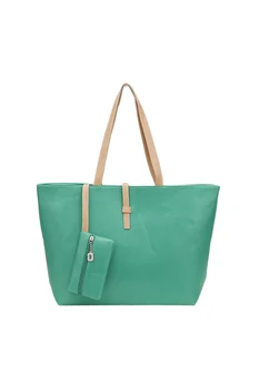 

Green Big Handbag Shoulder Bag PU Leather Tote with Small Wallet Bag for Women