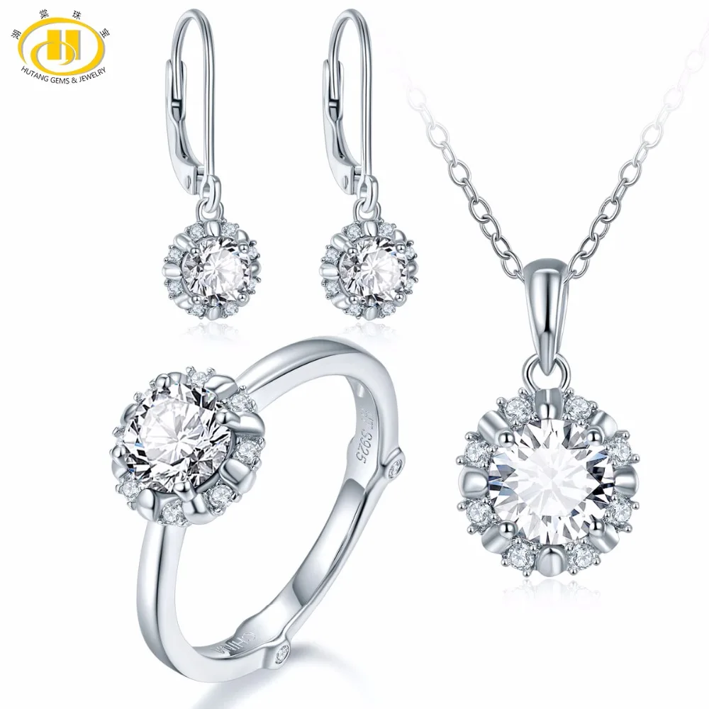 

Hutang Natural April Birthstone Similar Diamond Solid 925 Sterling Silver Ring Pendant Earrings Gemstone Jewelry Sets Presents