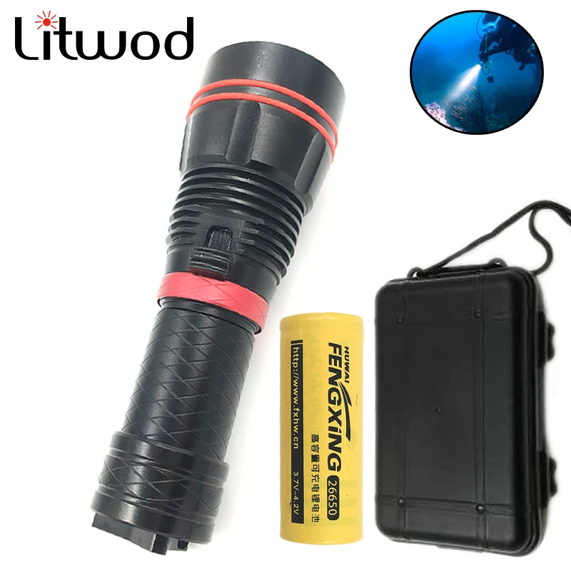 

z30 Diving led flashlight 5000LM XM-L L2 Stepless dimming switch Underwater under water 150m Flashlight IPX8 Torch Battery Box