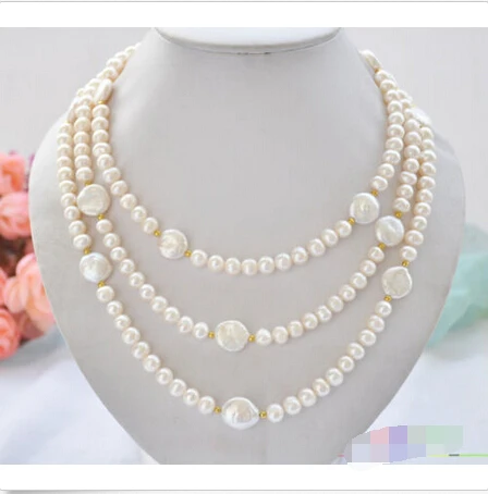 

Free shipping >>>>>>P4936 60" 14mm 8mm round freshwater cultured pearl necklace