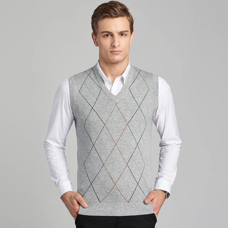 2017 autumn and winter new men's knit vest cashmere sleeveless plaid ...