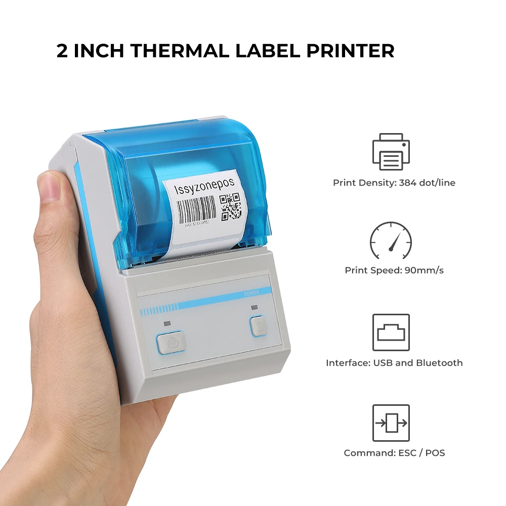 

IssyzonePOS 2 Inch Thermal label Printer Bluetooth USB Printer portable jewelry Cable label printing barcode Command ESC/POS