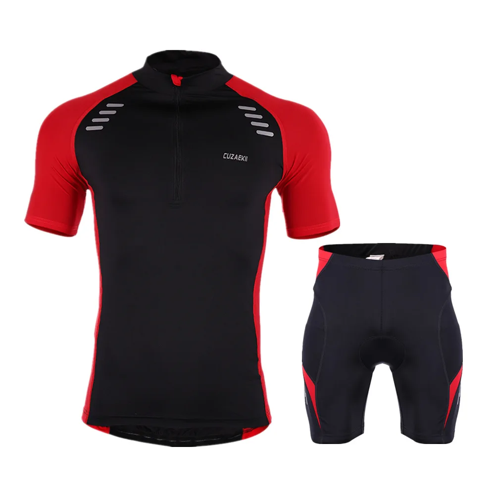 Cuzaekii Для мужчин; летние шорты рукавами Vélo костюм велосипедиста MTB велосипеда для верховой езды Костюмы костюм футболка с шортами - Цвет: Красный