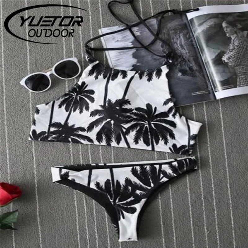 

Brand YUETOR high neck bikini swimwear crop top strappy swimwear biquini xxl biquinis feminino 2017 brasileiro halter bikini