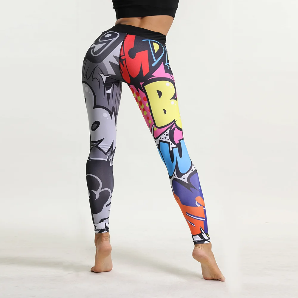 Women Yoga Pants Fitness Sport Leggings Cartoon 3D Print Motion Slim