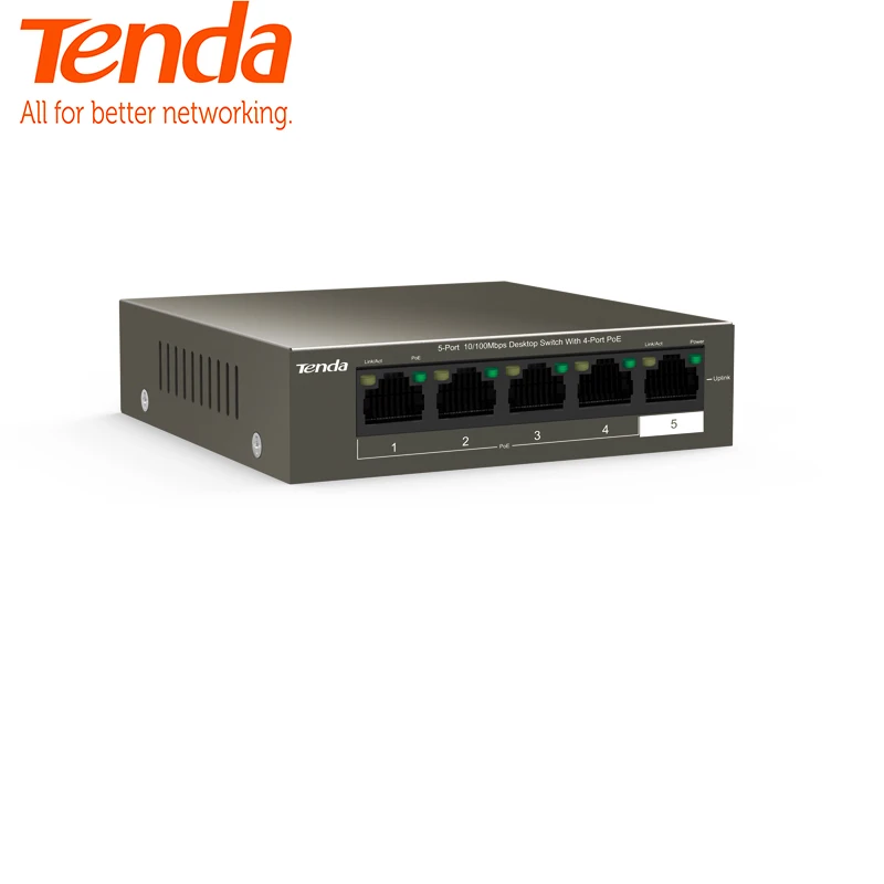 

Tenda TEF1105P-4-38W Ethernet Network Switch 5-Port,250M Long Distance Stable PoE Power Supply, Plug and Play, Durable & Secure