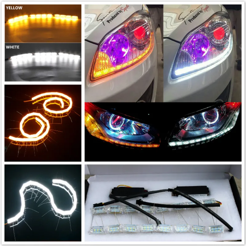 

2x For Ford Focus 2 3 4 Fiesta Fusion mondeo MK3 MK4 kuga mustang ka LED Car Crystal DRL Daytime Running Strip Turn Signal Light