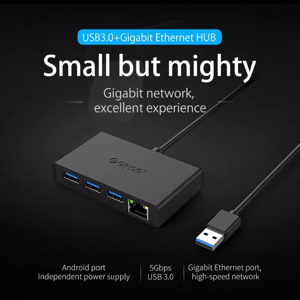 ORICO USB3.0+ гигабитный Ethernet порт концентратор Мини-концентратор для стола/офиса/дома USB3.0 концентратор