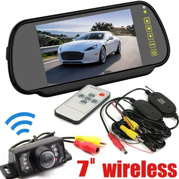 

7 Inch TFT LCD Car Monitor rearview mirror + 7 IR LEDs Wireless Night Vision License Plate Reversing Reverse camera kit