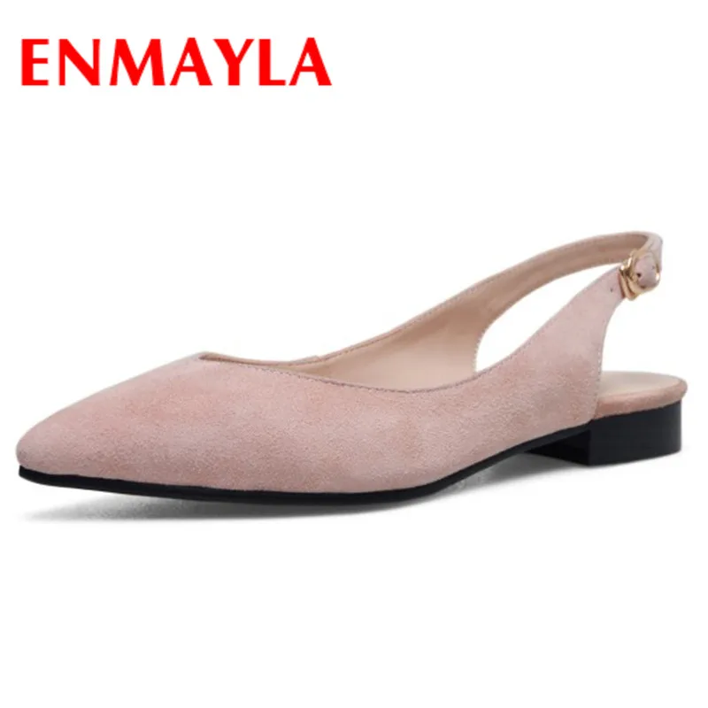 

ENMAYLA Buckle Strap Shoes Woman Summer Flats Sandals Slingback Shoes Plus Size 34-42 Black Apricot Pink Date Party Ladies Shoes
