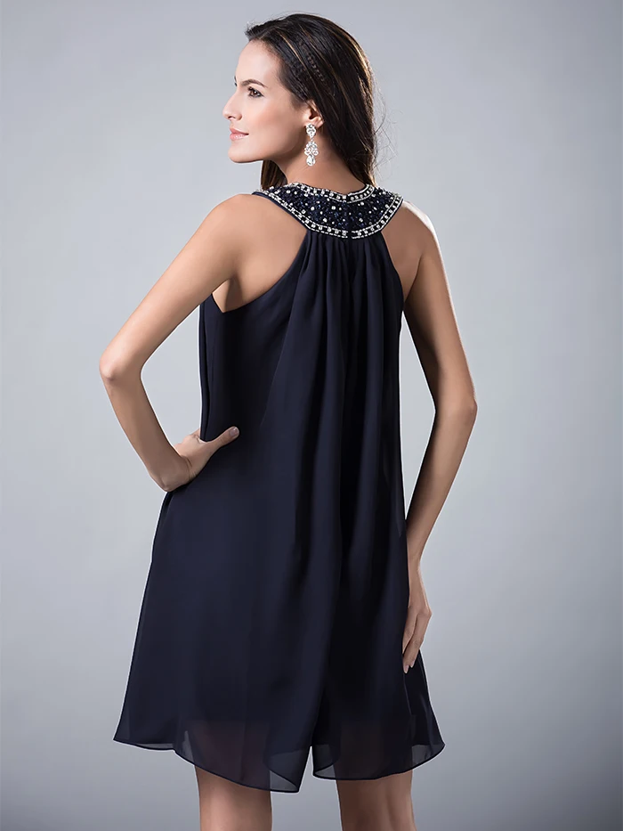 2017 Real Dark Navy Blue Short Bridesmaid Dresses Beaded Knee Length 2017 Real Dark Navy Blue Short Bridesmaid Dresses Beaded Knee Length Sleeveless Summer Beach Wedding Party In From