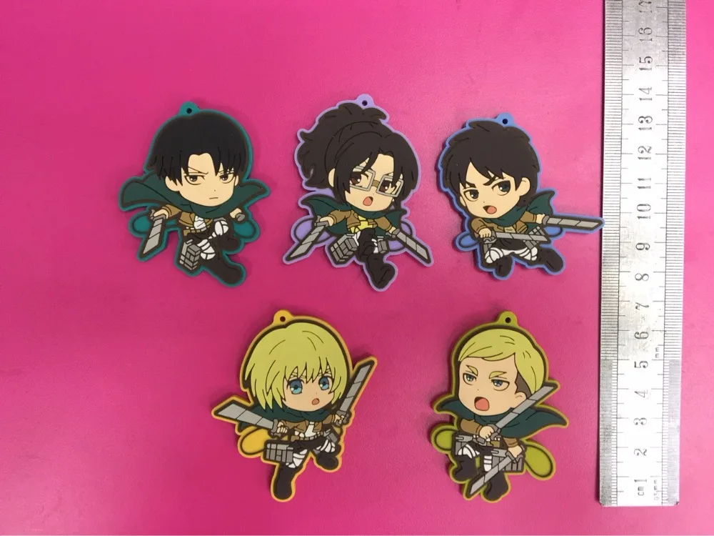 

5 Pcs/set Anime Attack on Titan pvc figure Rubber phone strap/Keychain pendant toys for gifts