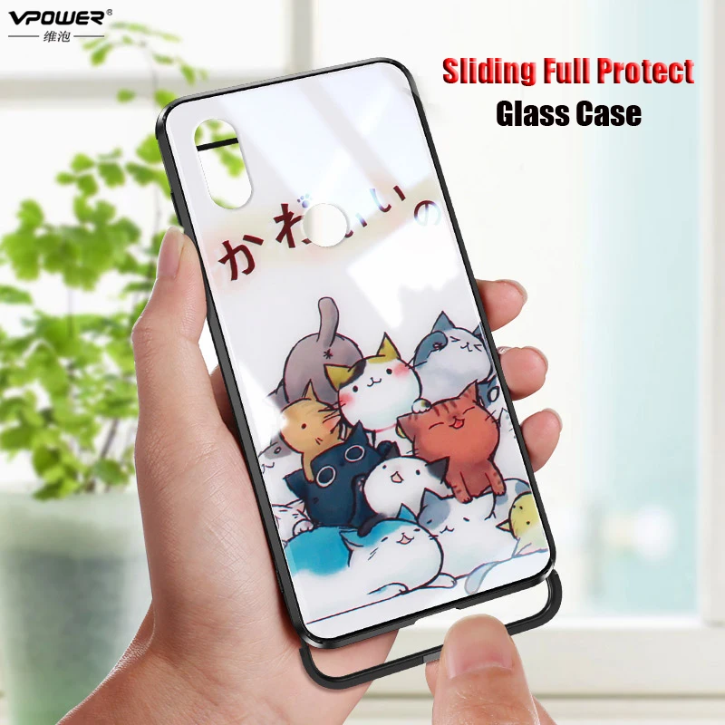 Vpower Sliding Glass Case for Xiaomi mi mix 3 Case Back Cover Silicone Soft Edge Coque Vpower for Xiaomi Mix 3 mix3 Cases