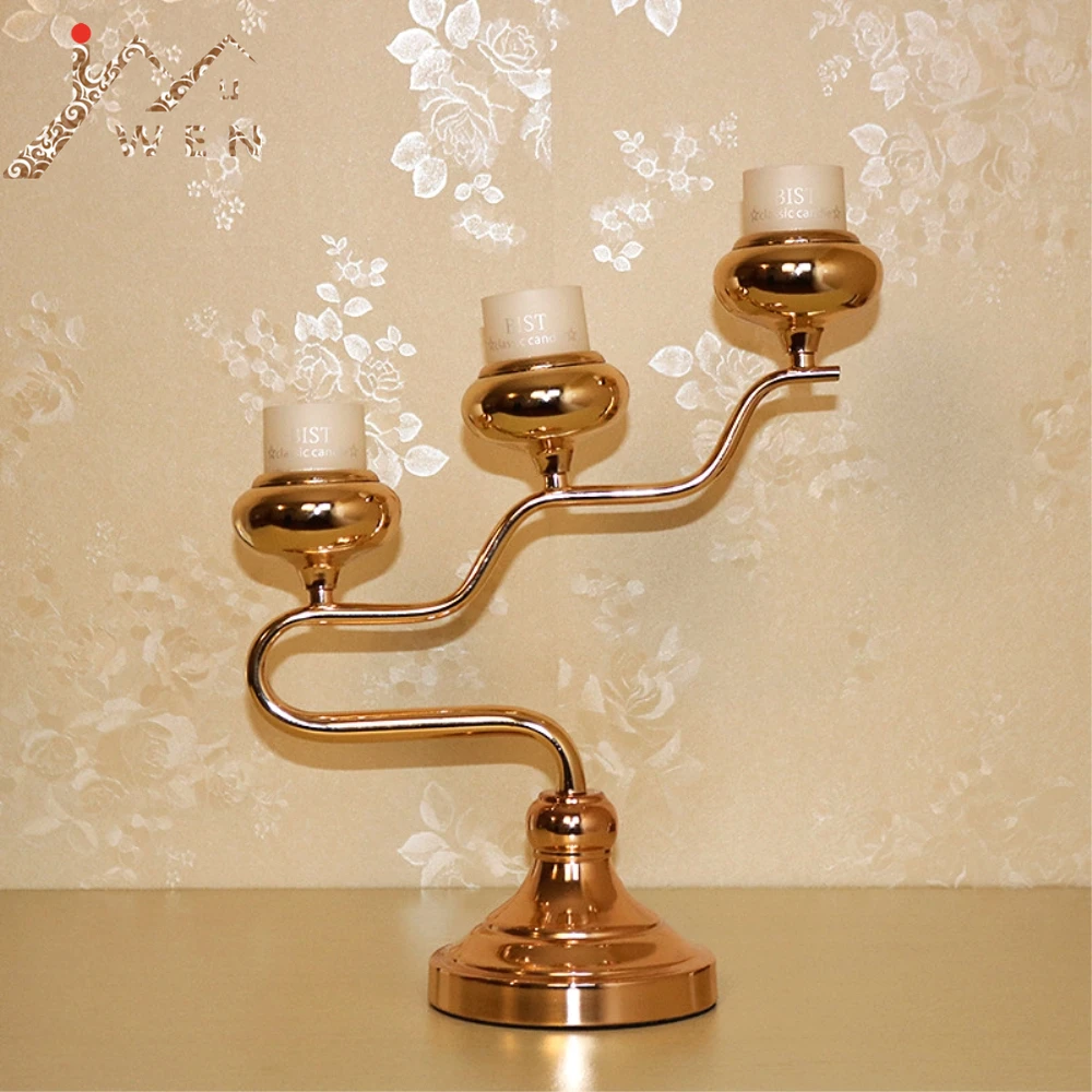 3 Arms Candelabra Creative Candle Holders Brief Gold Plated Candlestick