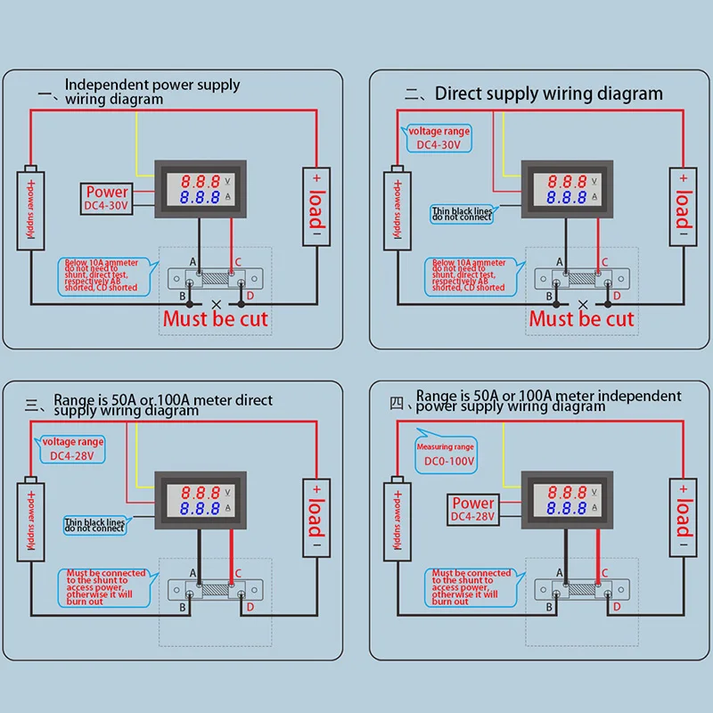 0-100 V/50A Красный Синий цифровой вольтметр Амперметр 2в1 DC Вольт Ампер метр W/шунт L15