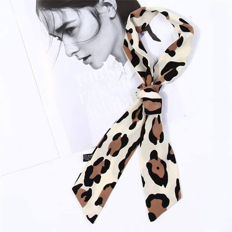Women Ladies Leopard Print Scarf Wrap Shawls Soft Silk Ribbon women's scarves handkerchief hijab scarf 40MA0517