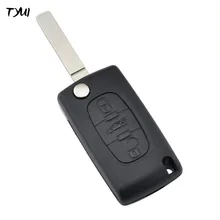 TYUI 3 Buttons With Battery Clip Car Flip Remote Key Case Fob For Peugeot 307 Key Replacements Blade No Groove With Trunk Button