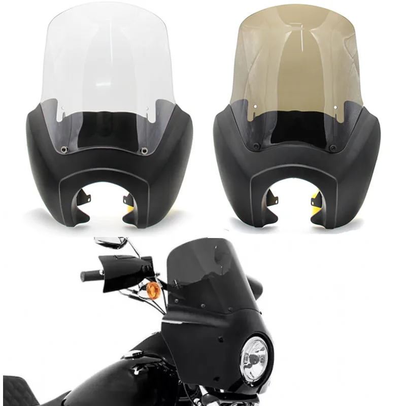 

For 1987-2017 T-Sport Dyna FXR Matte Black Front Fairing With 15" Clear Windshield Kits Motorcycle Headlight Mask Cover