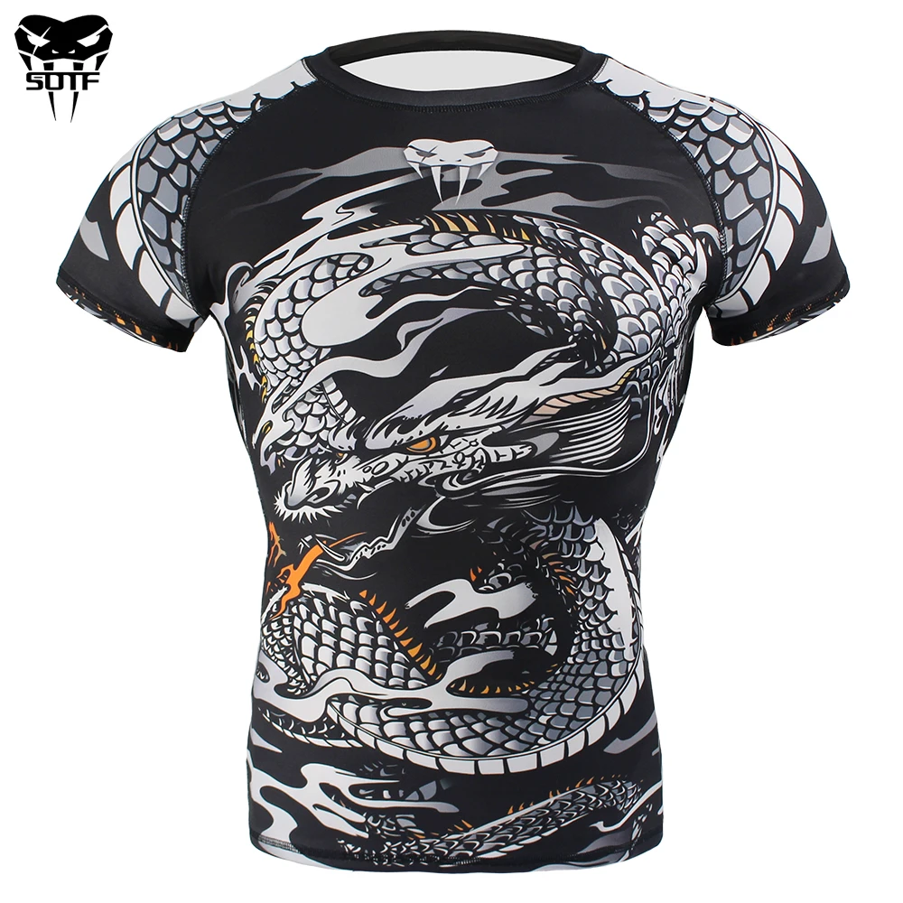 

SOTF Chinese Dragon Camouflage Exercise Breathable Wear MMA Boxing jerseys tiger muay thai rashguard jiu jitsu t shirt mma sauna