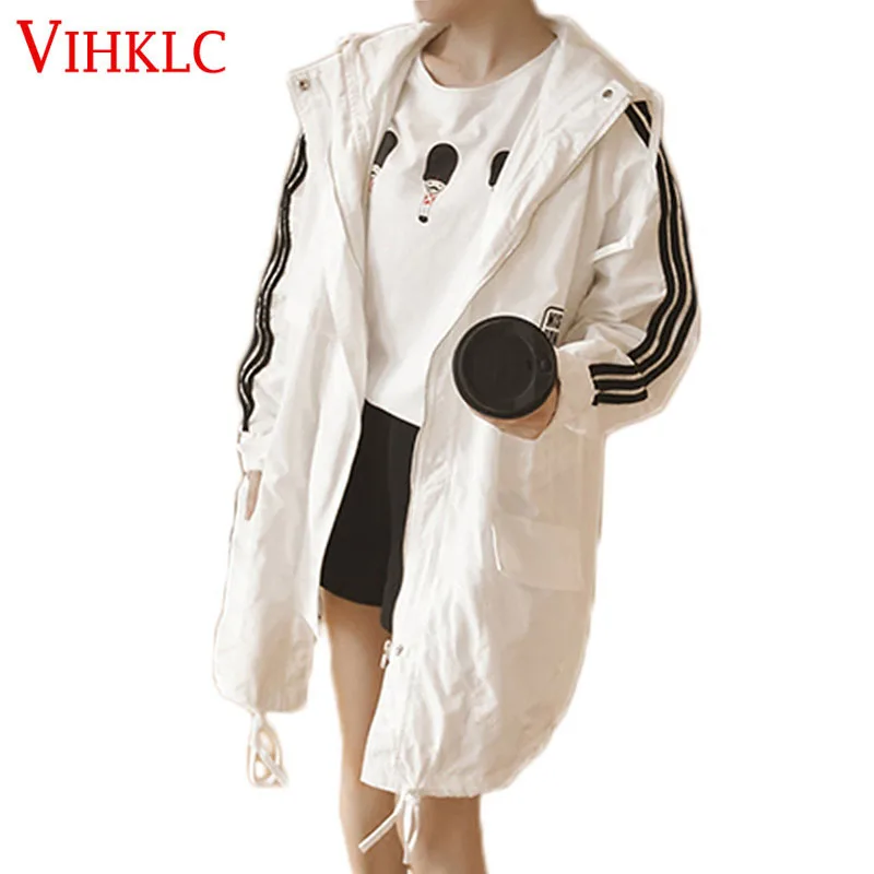 

VIHKLC Spring summer women coat 2017 new coat Trench fashion Loose casual Hooded thin Sunscreen coat Trench Plus size AY118