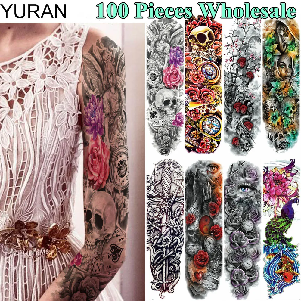 YURAN 100 шт. оптовая продажа полная рука 48х17 тату временная длинная ножка боди арт